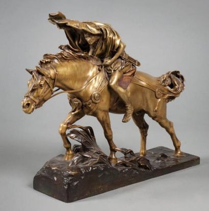 Jean Léon GÉROME (1824-1904) César franchissant le Rubicon Épreuve en bronze doré...