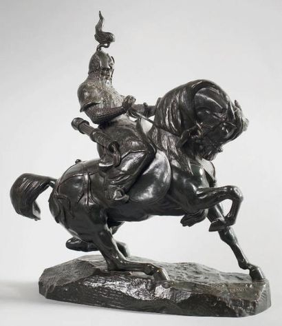 Antoine-Louis BARYE (1795-1875) Guerrier tatare arrêtant son cheval Bronze à patine...