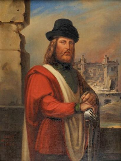Rudolf Eduard HAUSER(1818-1891) Giuseppe Garibaldi lors du siège de Rome Huile sur...