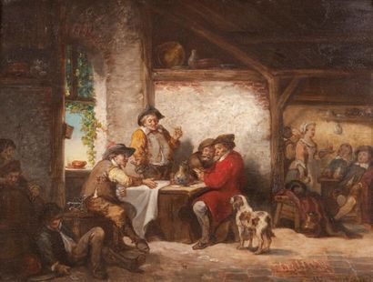Martin DOMICENT (1823-1898) Scène de taverne Huile sur panneau. Signée et datée 181....