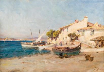 Henry MALFROY (1895-1944) Le port de Martigues Huile sur toile signée en bas à droite...