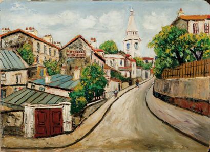 Elisée MACLET (1881-1962) Rue de l'abreuvoir à Montmartre, circa 1920 Huile sur carton...