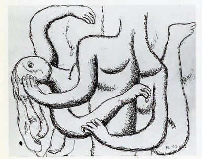 Fernand LEGER (1881-1955) Couple à la rose, 1937 Encre Monogrammée et datée en bas...