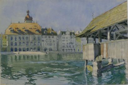 Alexandre BENOIS (1870-1960) Vue de Luzerne, 1936 Aquarelle Signée en bas à droite,...