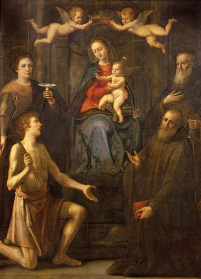Giovanni Battista NALDINI (Firenze 1537-1591) Vierge à l'enfant entourée de sainte...
