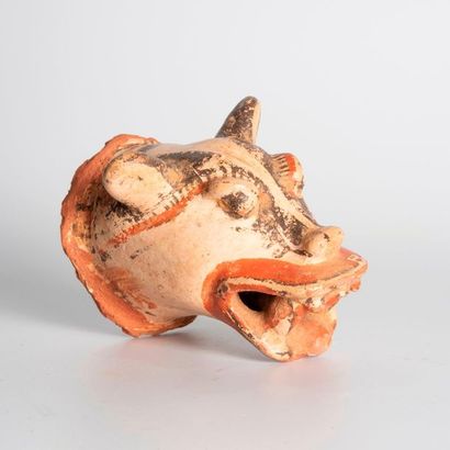 Fragment of a jaguar head vase representing...