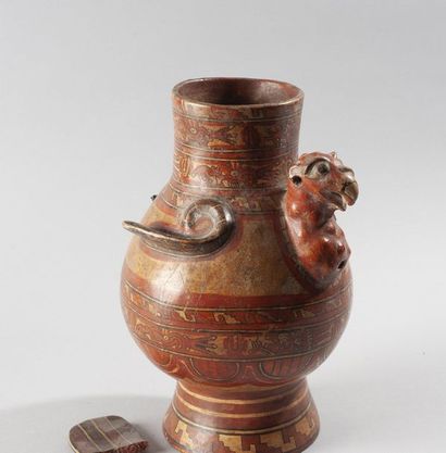 Turkey Vase 
Brown terracotta with polychrome...