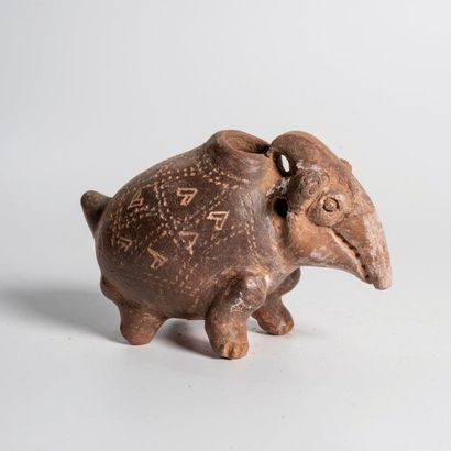  Zoomorphic vase representing an armadillo 
Brown-black terracotta with engraved...