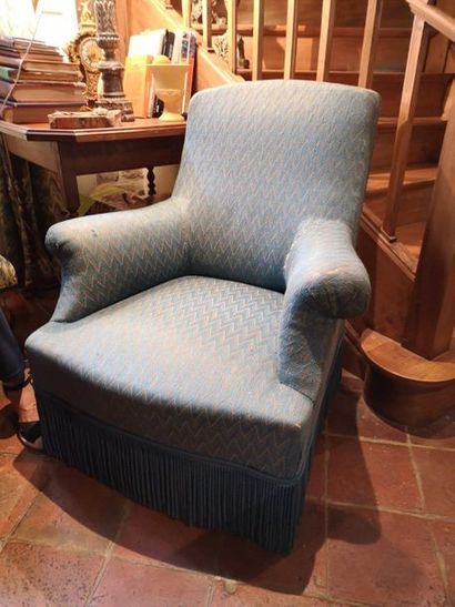 null Paire de fauteuils crapaud Tapisserie au chevron bleu. 

H. 87 cm Usures 