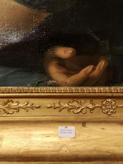 null Ecole française vers 1800 "Pensive" huile sur toile, porte une signature en...