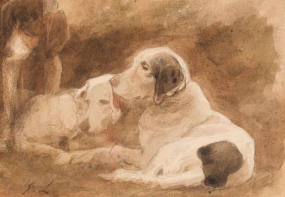 null Dans le gout de Eugène-Louis LAMBERT (1825/1900)

Trois chiens de chasse au...