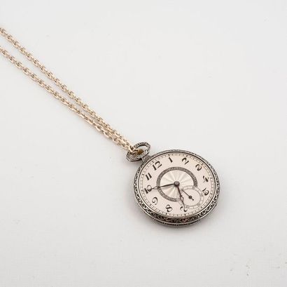 null (labeled 102) Silver pocket watch 800°/00. Two-tone dial radiating in the centre...