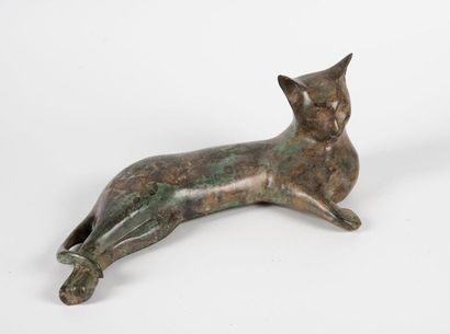 Pierre Chenet, Cat, patinated bronze print,...