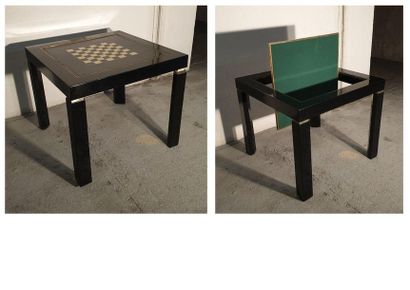 Black lacquered wooden games table with tilting...