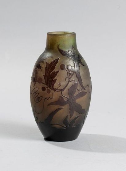 Vase ovoide en verre à décors de feuillages...