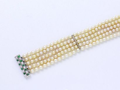 Bracelet composed of 5 rows of cultured pearls...