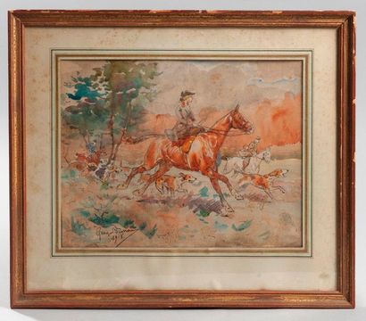 Georges BUSSON 
Hound hunt signed and dated...