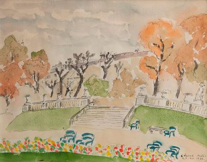 Edmonde ADES 
View of a park, signed and...