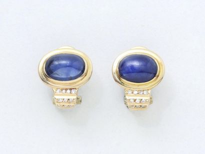 Pair of ear clips in 585 gold gadrooned thousandths,...