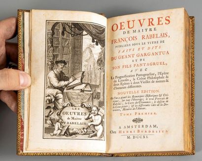 null RABELAIS. Les Œuvres. Amsterdam, Bordesius, 1711. 6 vol. in-12, mar. vert, triple...