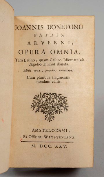 null BONNEFONS (Jean). Opera omnia. Amsterdam, Wetsten, 1725. in-12, mar. rouge,...