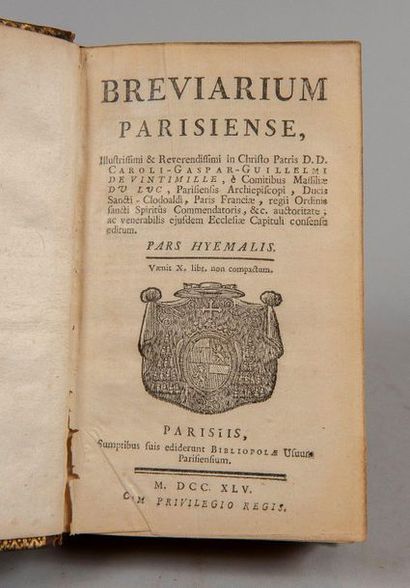 null BREVIARIUM parisiense (...) Pars hyemalis. Paris, Bibliopolae, 1745. In-12,...