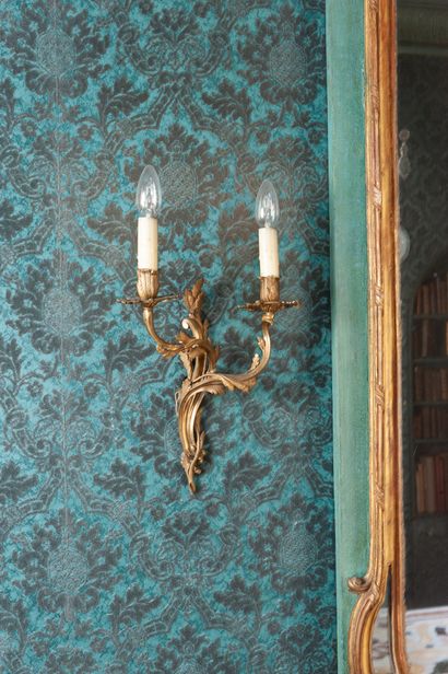  Pair of gilt bronze wall lights with scrolls...