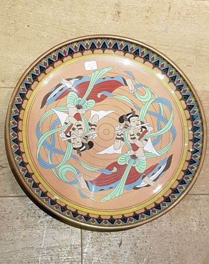 Cloisonné enamel dish decorated with two...