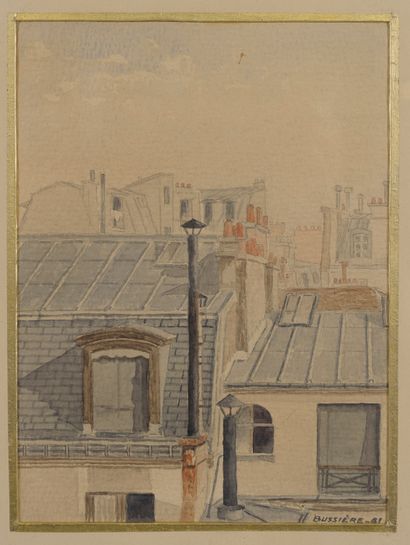 BUSSIERE 
Vue des toits de Paris, 1941 
Aquarelle,...