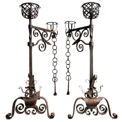 Pair of Gothic style wrought iron pommels....