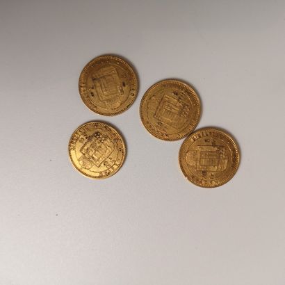 4 pieces Union Latine 20 Francs / 8 forints...