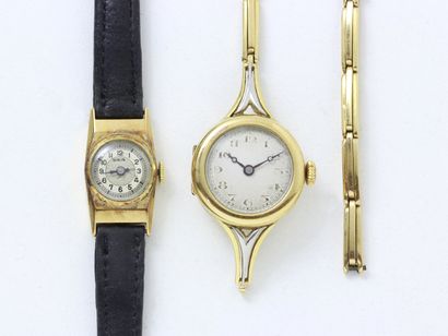  Lot en or 750 millièmes, composé de 2 montres bracelet de dame, mouvements mécaniques....