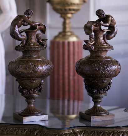 Pair of ewers of Renaissance style. 
With...