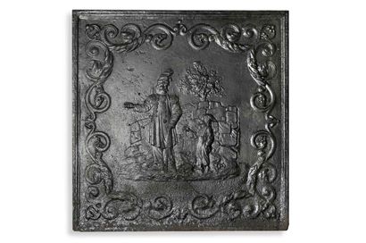 Fireback 
With the image of a soldier and a child in a frame of foliage. 
Late 18th...