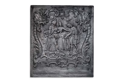  Fireback 
Decorated with a scene inscribed in a frame of rocaille showing two women...