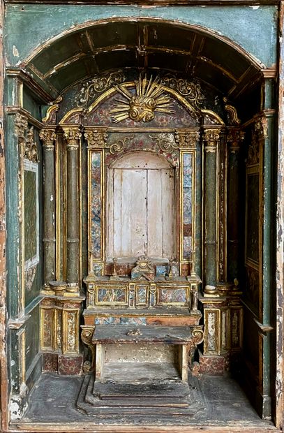  Autel Renaissance 
Œuvre de compagnon ou miniature d'un intérieur d'église Italienne....