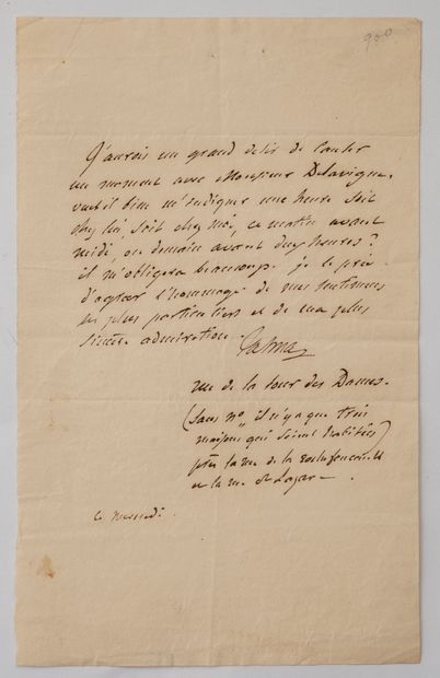 TALMA François-Joseph. 1763-1826. 
Lettre...