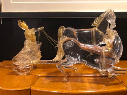  Pino SIGNORETTO (né en 1944) Sculpture en cristal de Murano et métal, Char Romain...