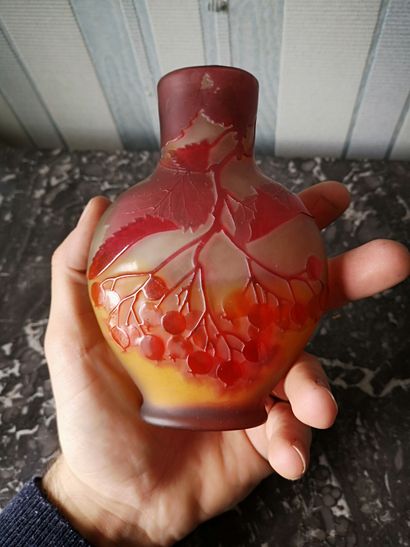  Etablissement Gallé 
Vase en verre multicouche à décor dégagé à l’acide de branchages....