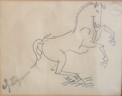  Charles BEGO (1918-1983), Prancing Horse, Plume de plomb, Signed lower left C Bigo...