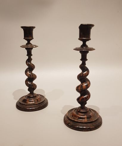 Pair of turned wood candle holders 
H : 24...