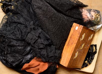 Lot of textile, old element. 
A box is a...