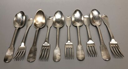  Set of five pieces of silver flatware from...