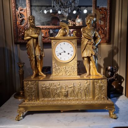 Important gilt bronze clock featuring Achilles...