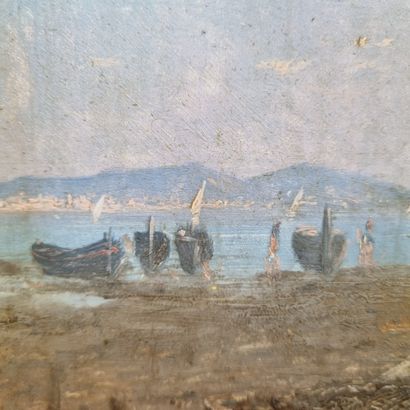  48 Italian School 
Boat by the Sea in Naples 
Pair of oil on panel with a signature...