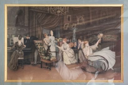  French School 
Interior scene 
Pair of watercolors signed DOUCET in the lower right...