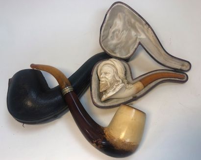 Set of two meerschaum pipes decorated with...