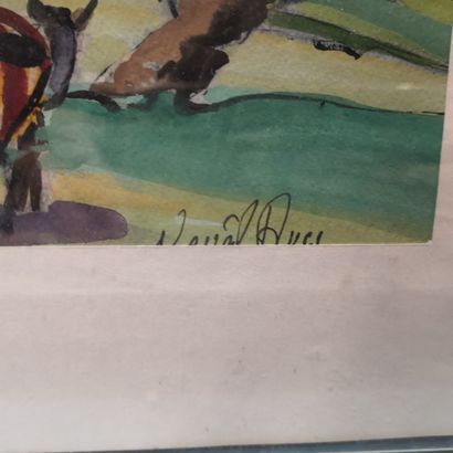  Modern Orientalist school, Landscape with a donkey, Signed lower right