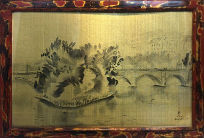  Attribué à Shunko DESHIMA 
Prague 
Trois encres de Chine sur soie. 
41 x 26 cm