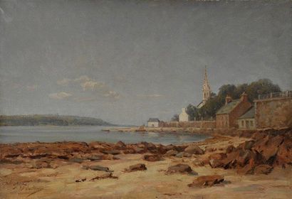François Marie PLATEAU (Saint-Servan 1845 - Quimper 1932) Paysage breton, village...